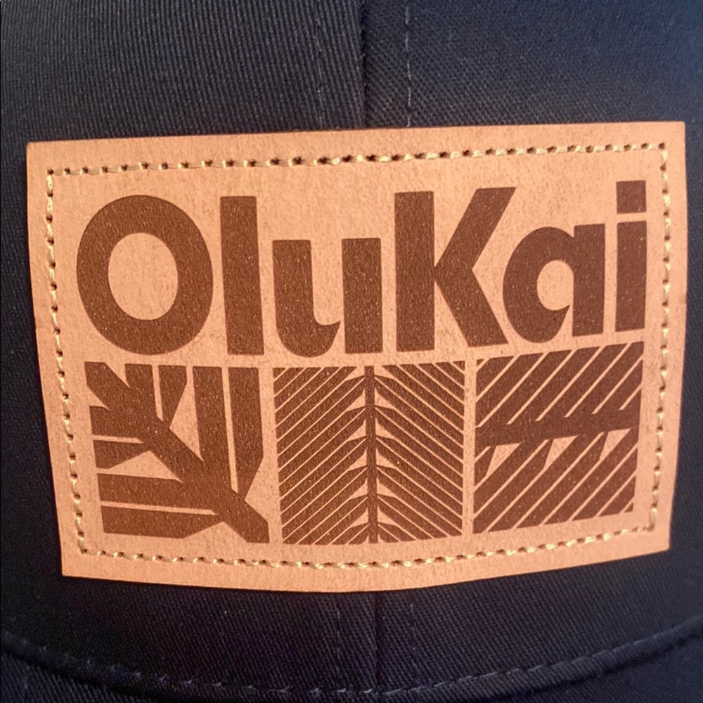 OluKai black Trucker Hat with Tan Patch - Picture 2 of 4